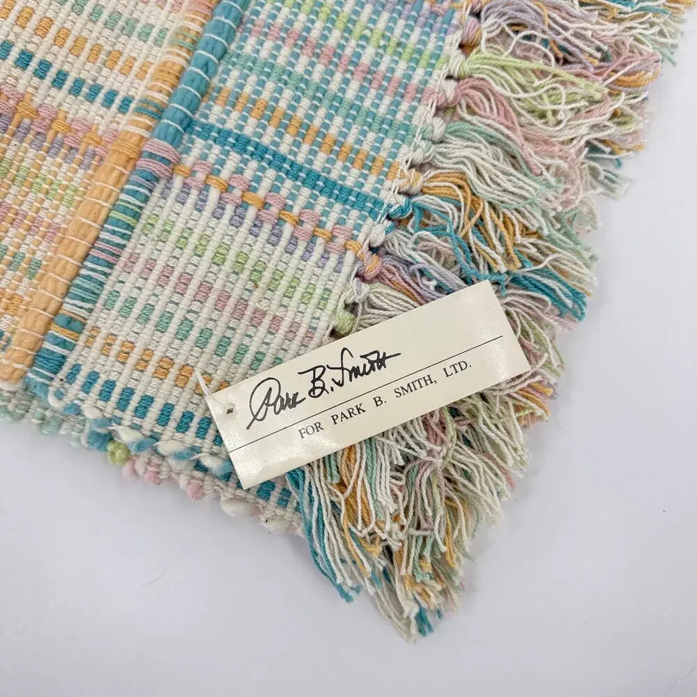Vtg Park B Smith Handwoven Cotton Accent Rug 30 x 48 Pastel Madison Dawn Fringe